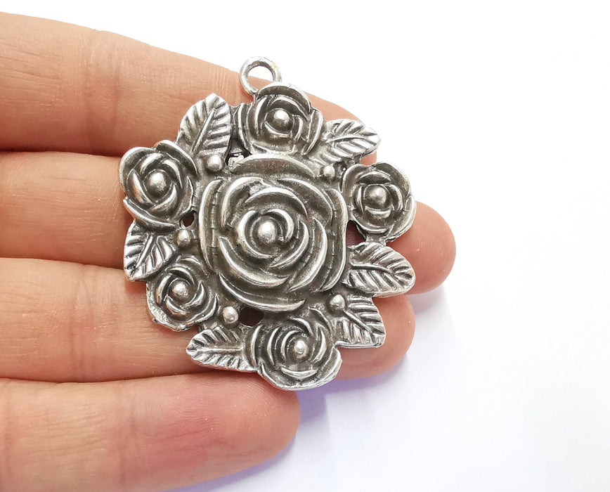 Rose Charms Antique Silver Plated Charms (56x49mm)  G20203