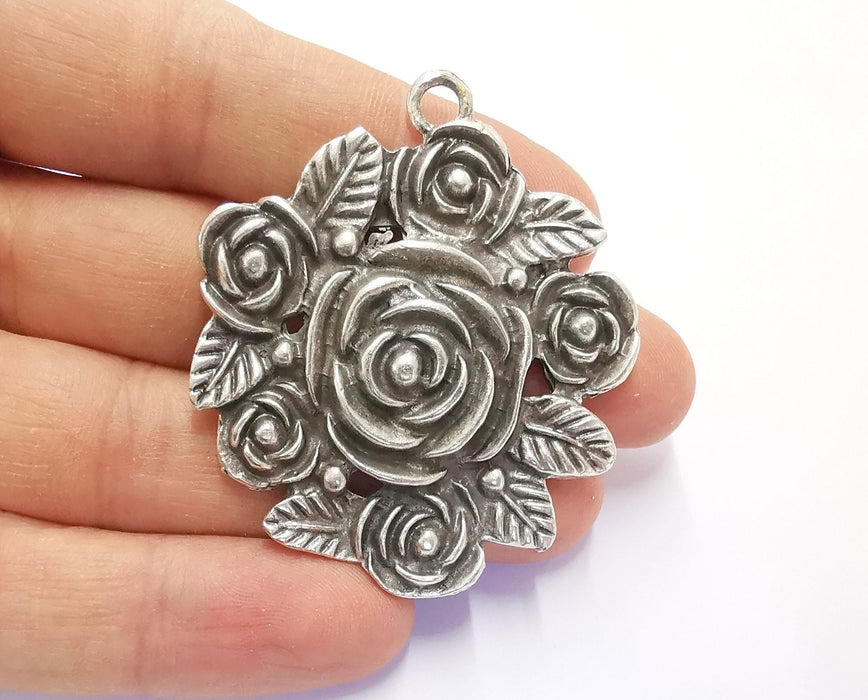 Rose Charms Antique Silver Plated Charms (56x49mm)  G20203