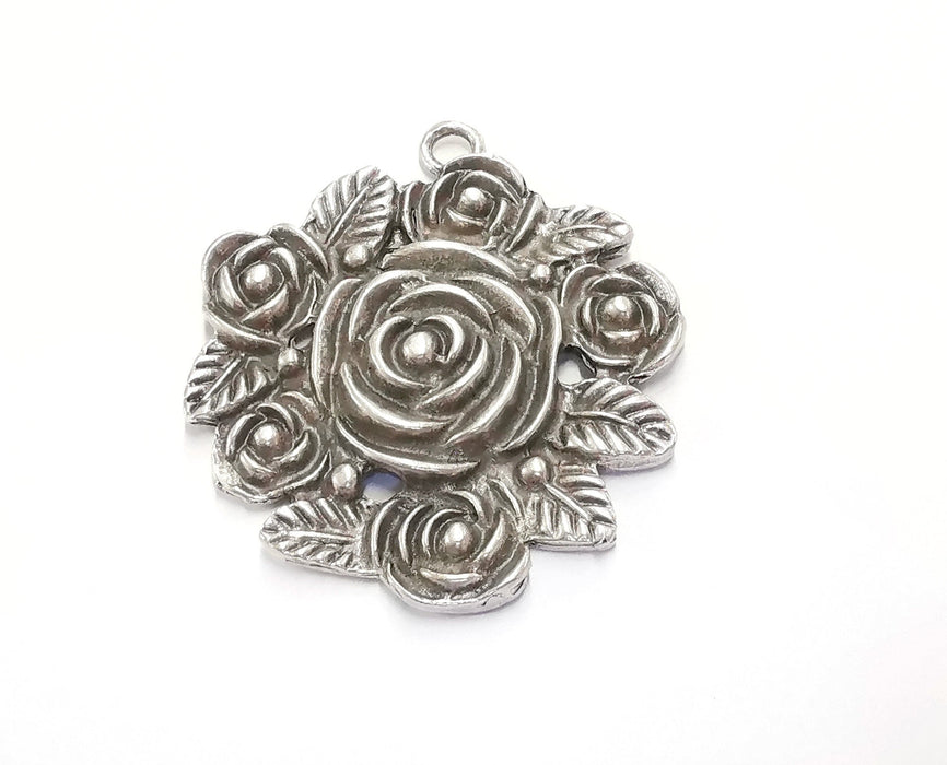 Rose Charms Antique Silver Plated Charms (56x49mm)  G20203