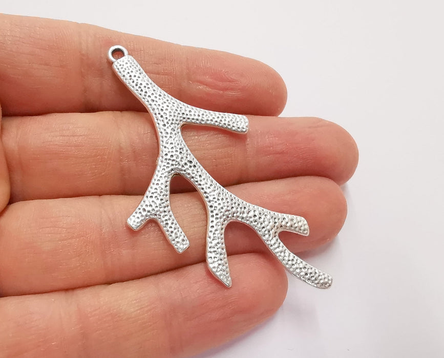 2 Coral Branch Charms Antique Silver Plated Charms (59x36mm)  G20756