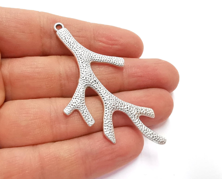 2 Coral Branch Charms Antique Silver Plated Charms (59x36mm)  G20756