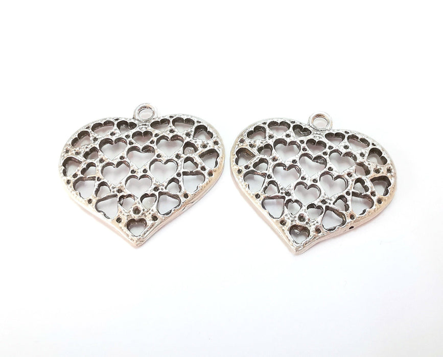 2 Heart Charms Antique Silver Plated Charms (43x44mm) G20217