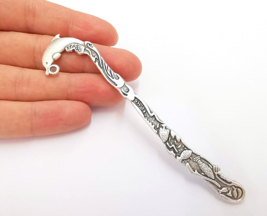 Dolphin Bookmark Findings Antique Silver Plated Bookmark (121x10mm) G20222