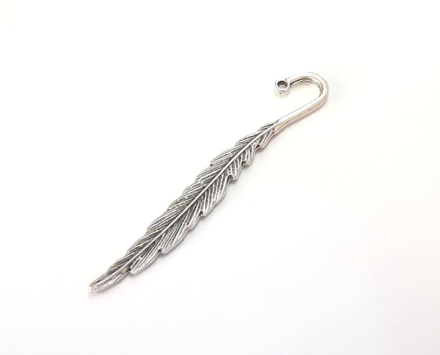 2 Feather Bookmark Findings Antique Silver Plated Bookmark (76x8mm) G20224