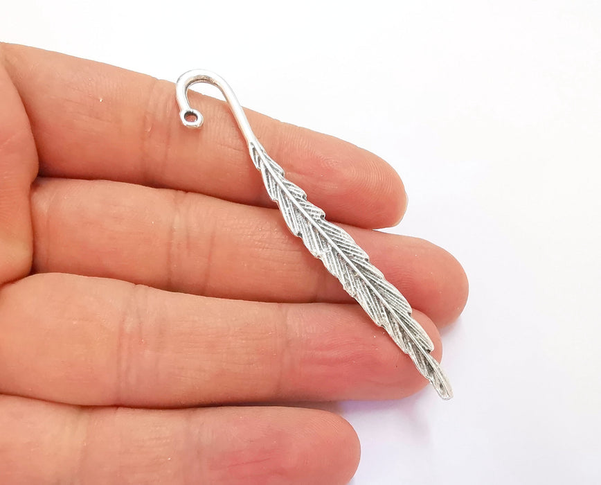 2 Feather Bookmark Findings Antique Silver Plated Bookmark (76x8mm) G20224