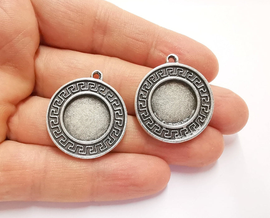 Silver Charms Blank Bezel Resin Bezel Mosaic Mountings Antique Silver Plated Charms (32x28mm) (16 mm Bezel Inner Size)  G20760