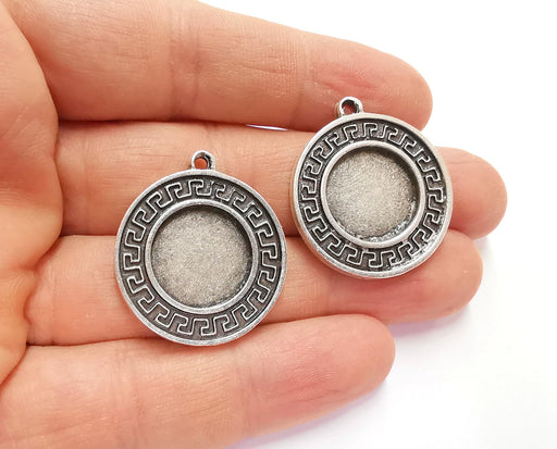 Silver Charms Blank Bezel Resin Bezel Mosaic Mountings Antique Silver Plated Charms (32x28mm) (16 mm Bezel Inner Size)  G20760