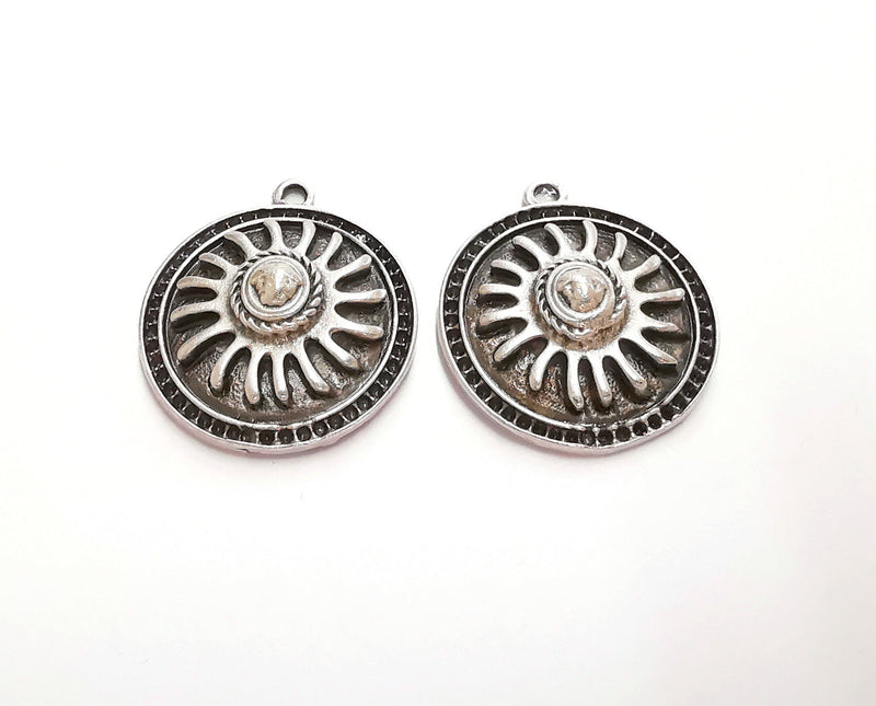 Sun Charms Antique Silver Plated Charms (34x30mm)  G20761