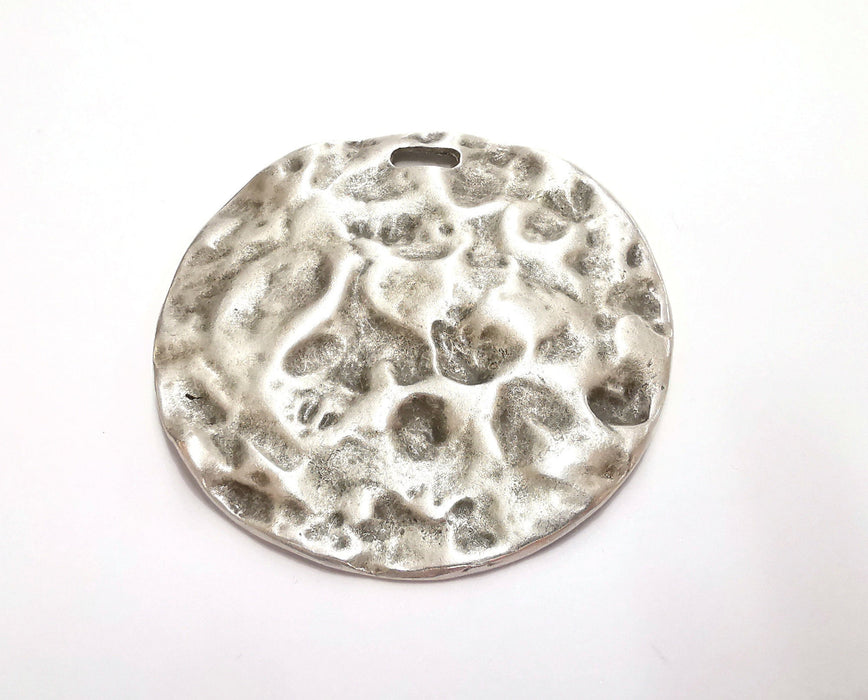 Hammered Pendant Antique Silver Plated Pendant (74mm) G20762