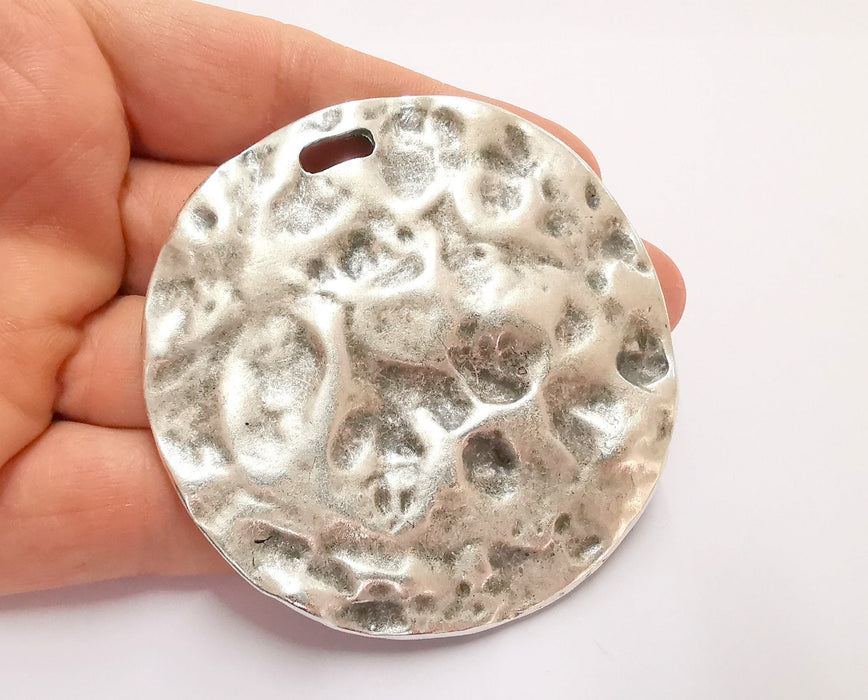 Hammered Pendant Antique Silver Plated Pendant (74mm) G20762