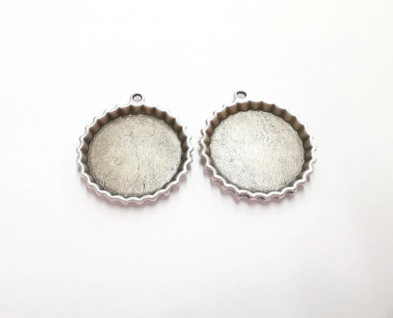 2 Silver Charms Blank Bezel Resin Bezel Mosaic Mountings Antique Silver Plated Charms (33x30mm) (25 mm Bezel Inner Size)  G20769