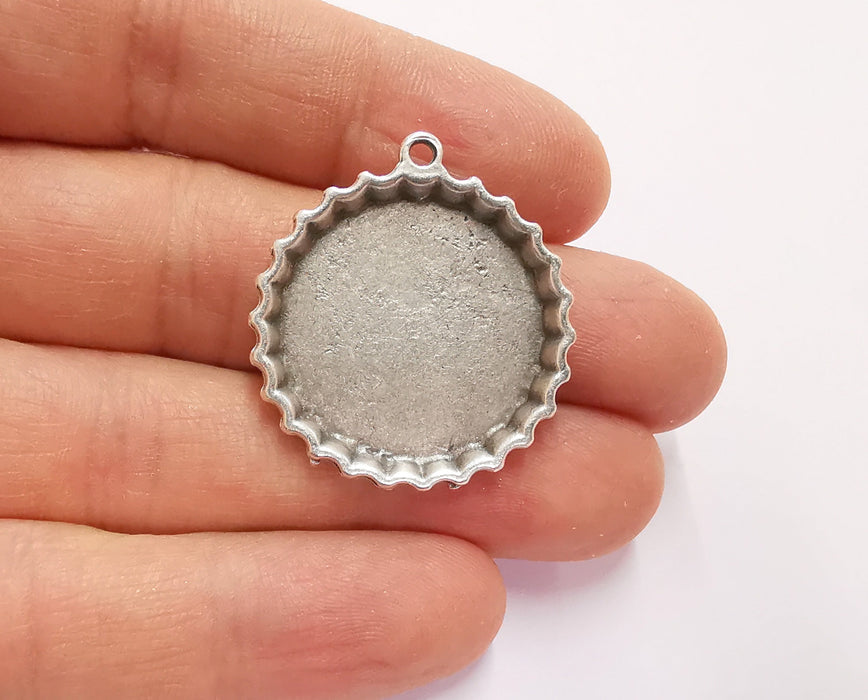 2 Silver Charms Blank Bezel Resin Bezel Mosaic Mountings Antique Silver Plated Charms (33x30mm) (25 mm Bezel Inner Size)  G20769