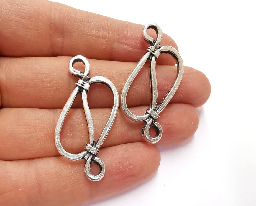 2 Rope Charms Connector Antique Silver Plated Charms (44x18mm) G20770