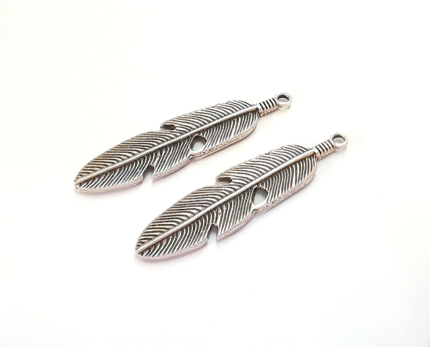 2 Feather Charm Antique Silver Plated Charms (57x14 mm)  G20238