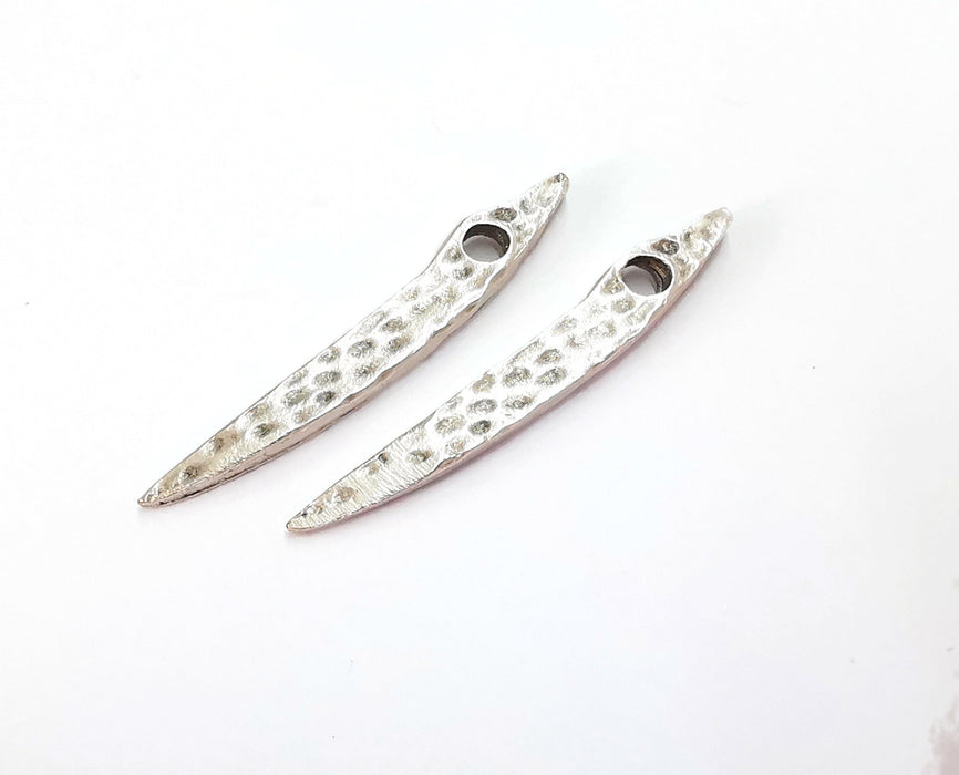 2 Hammered Spike Charms Antique Silver Plated Charms (48x7mm)  G20240