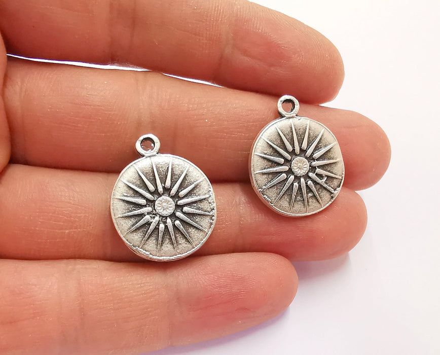 2 Silver (Double Sided) Charms Antique Silver Plated Charms (24x20mm)  G20241