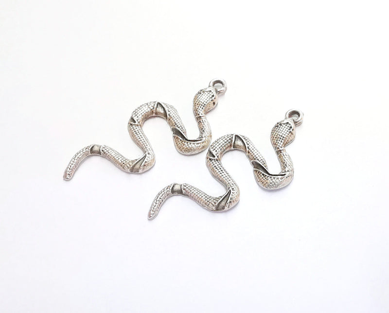 4 Snake Charms Antique Silver Plated Charms (49x23mm)  G20246
