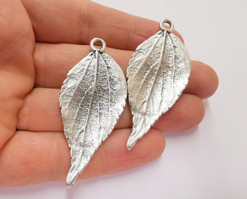 2 Leaf Charms Antique Silver Plated Charms (60x26mm) G20772