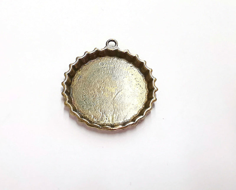 2 Antique Bronze Charms Blank Bezel Resin Bezel Mosaic Mountings Antique Bronze Plated Charms (33x30mm) (25 mm Bezel Inner Size)  G20775