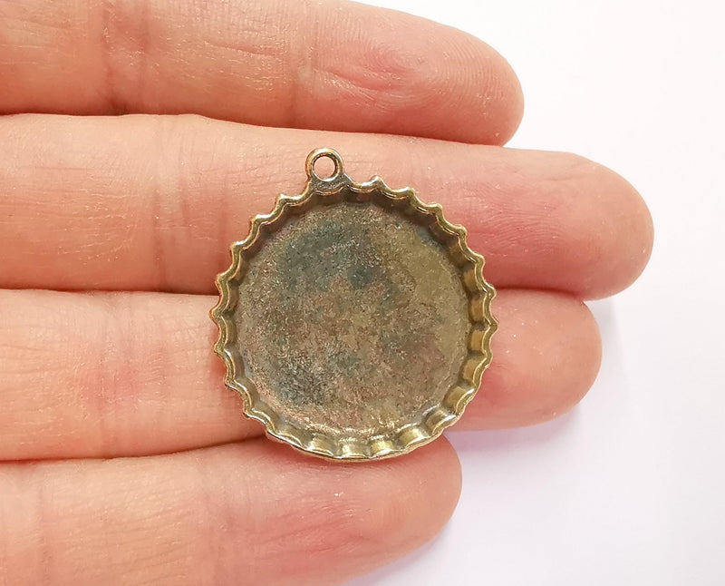 2 Antique Bronze Charms Blank Bezel Resin Bezel Mosaic Mountings Antique Bronze Plated Charms (33x30mm) (25 mm Bezel Inner Size)  G20775