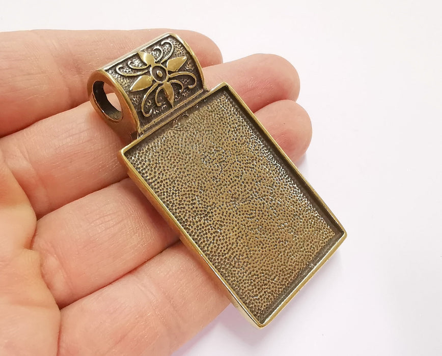 Flower Pendant Blank Bezel Resin Bezel Mosaic Mountings Antique Bronze Plated Pendant (62x34mm) (43x31 mm Bezel Inner Size)  G23942