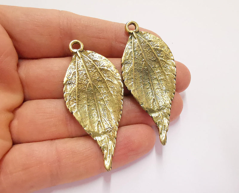 2 Leaf Charms Antique Bronze Plated Charms (60x26mm) G21772