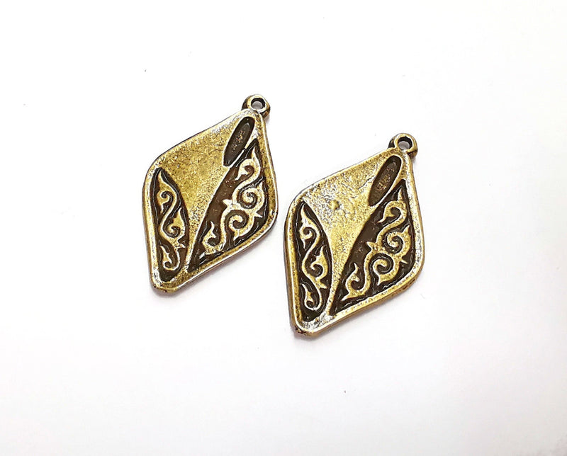 2 Diamond Charms Antique Bronze Plated Charms (34x20mm) G20781