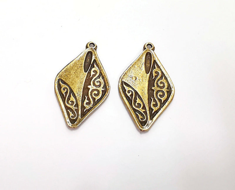 2 Diamond Charms Antique Bronze Plated Charms (34x20mm) G20781