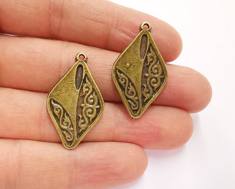 2 Diamond Charms Antique Bronze Plated Charms (34x20mm) G20781