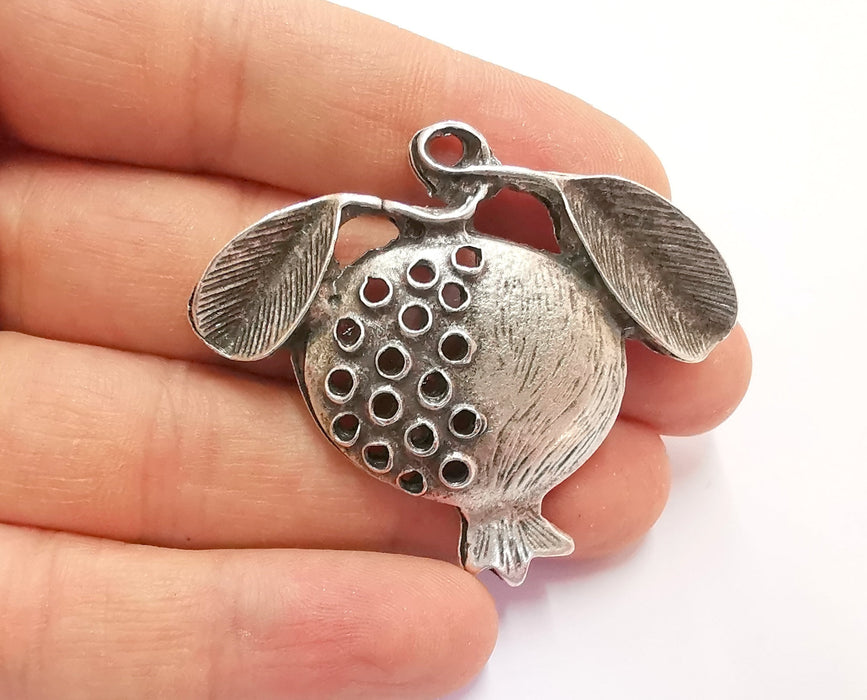 Pomegranate Leaf Silver Pendant Antique Silver Plated Pendant (46x54mm)  G23141