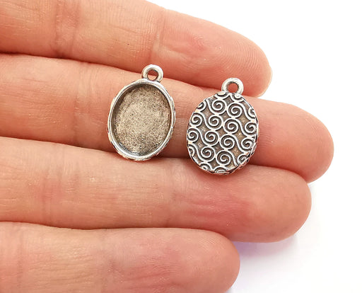 4 Silver Charms Blank Bezel Resin Bezel Mosaic Mountings Antique Silver Plated Charms (21x15mm)( 15x12 mm Bezel Inner Size)  G20259