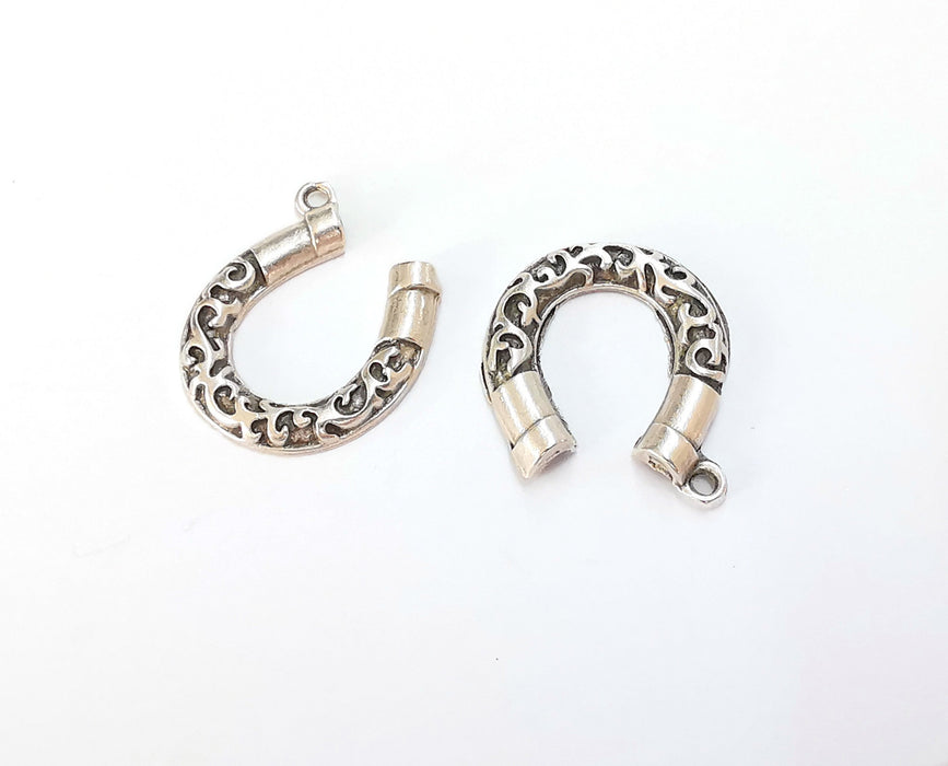 4 Horseshoe Charms Antique Silver Plated Charms (24x21mm)  G20270