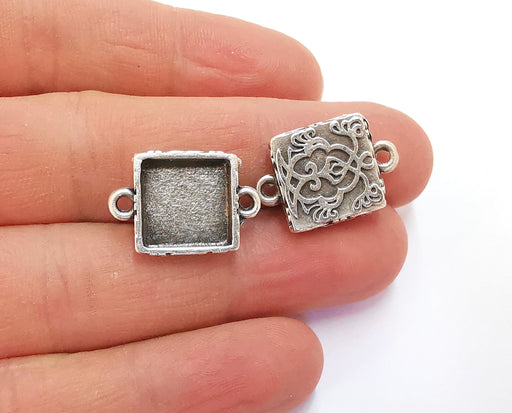 4 Flower Connector Blank Bezel Resin Bezel Mosaic Mountings Antique Silver Plated Charms (21x15mm)( 12x12 mm Bezel Inner Size)  G20272