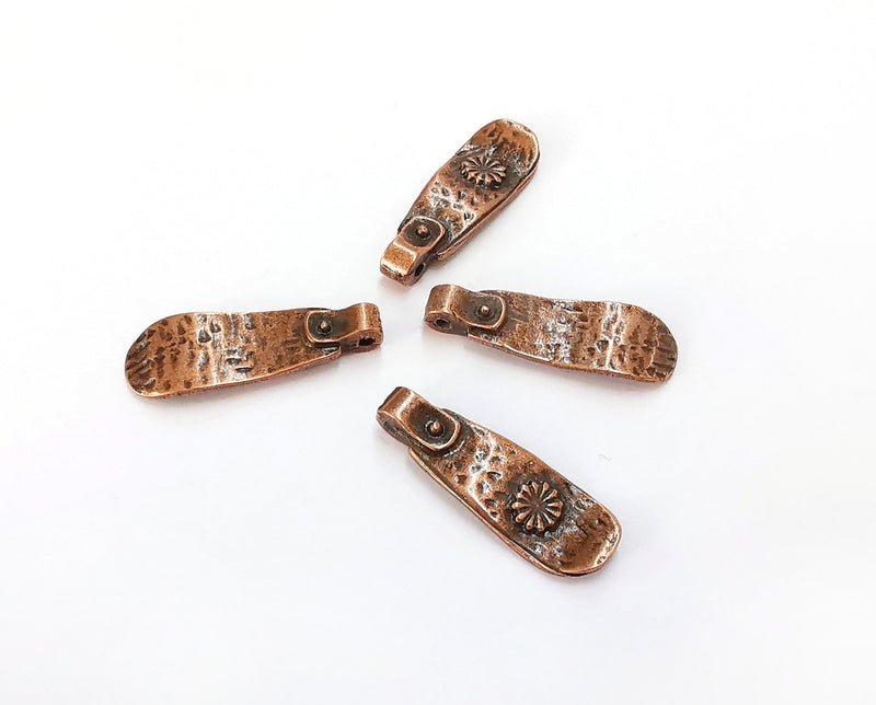4 Flower Charms Antique Copper Plated Charms (27x10mm)  G20279