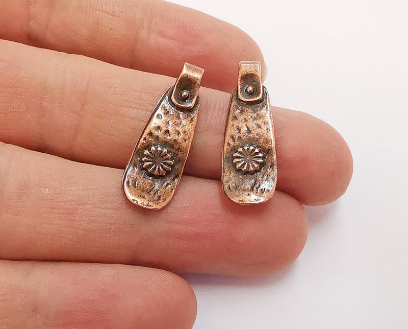 4 Flower Charms Antique Copper Plated Charms (27x10mm)  G20279