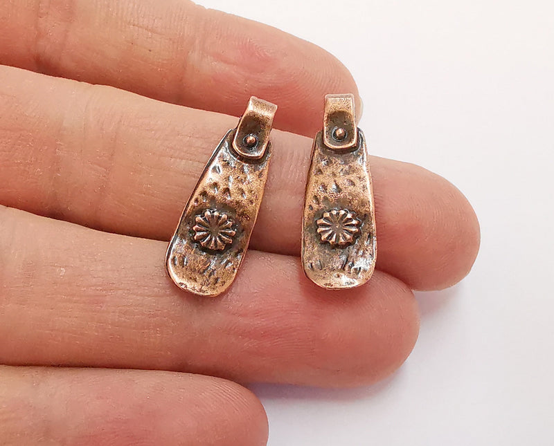 4 Flower Charms Antique Copper Plated Charms (27x10mm)  G20279