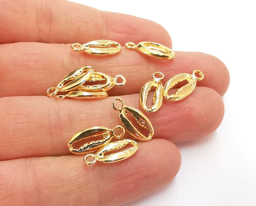 8 Cowrie Shell Charms Gold Charms Shiny Gold Plated Shell Charms (17x9mm)  G20281