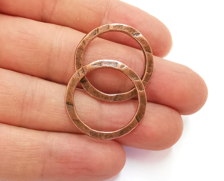 10 Circle Connector Antique Copper Plated Hammered Round Connector (26mm) G20282