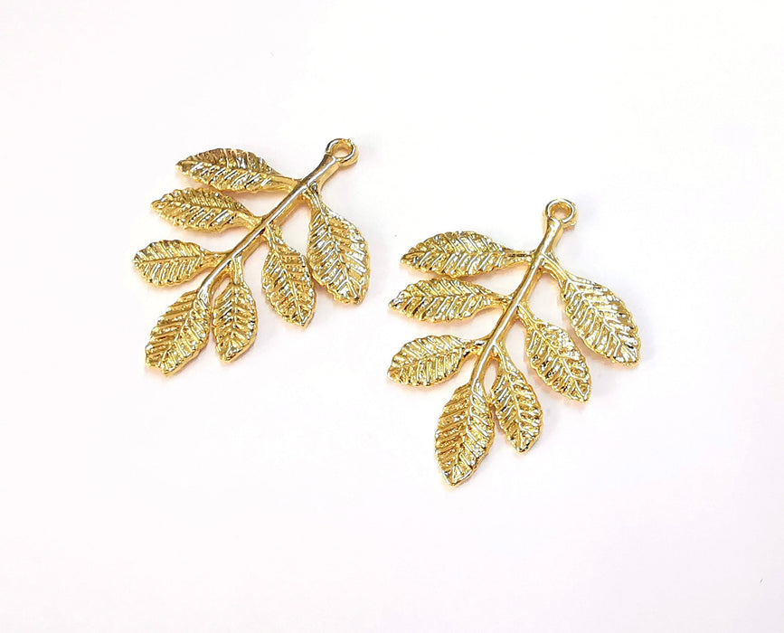 2 Leaf Charms Shiny Gold Plated Charms (35x28mm)  G20291