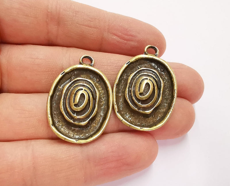 2 Spiral Charms Antique Bronze Plated Charms (34x23mm)  G20787