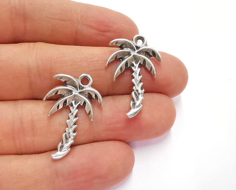 4 Palm Charms Antique Silver Plated Charms (30x19mm)  G20795