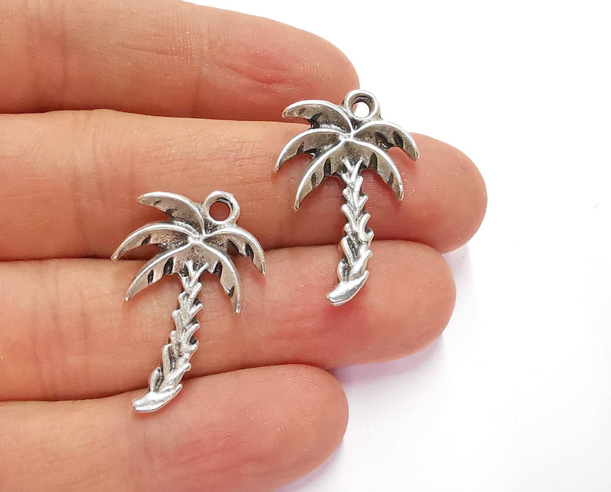 4 Palm Charms Antique Silver Plated Charms (30x19mm)  G20795