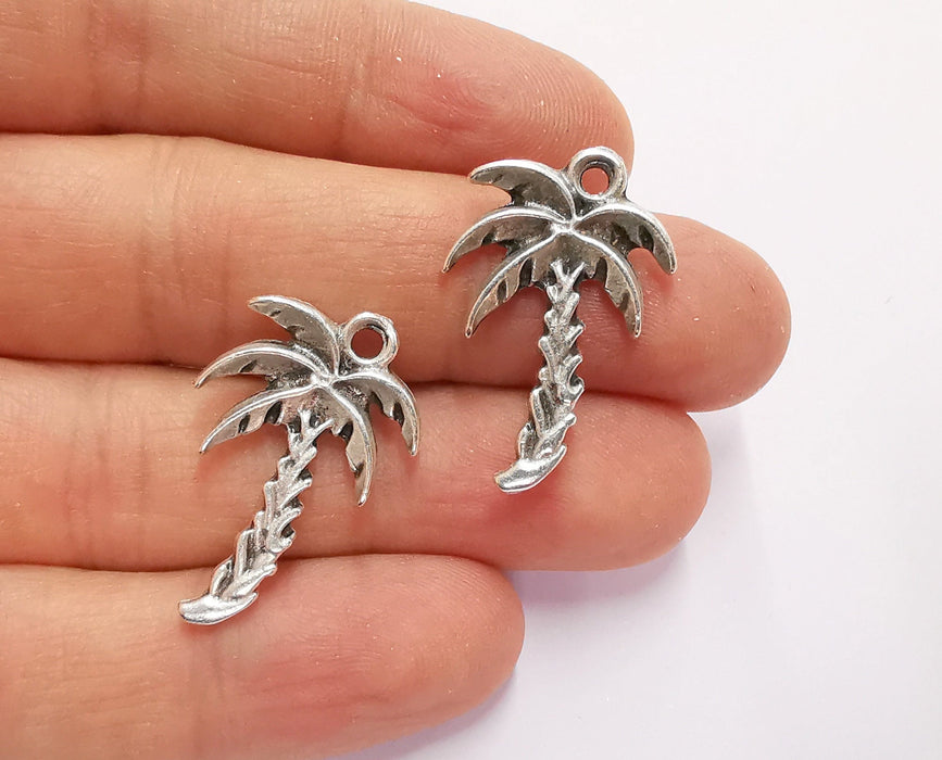 4 Palm Charms Antique Silver Plated Charms (30x19mm)  G20795