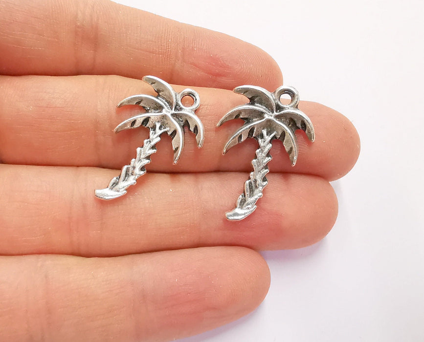 4 Palm Charms Antique Silver Plated Charms (30x19mm)  G20795