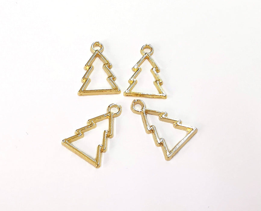 10 Pine Tree Charms Shiny Gold Plated Charms (18x12mm)  G20325