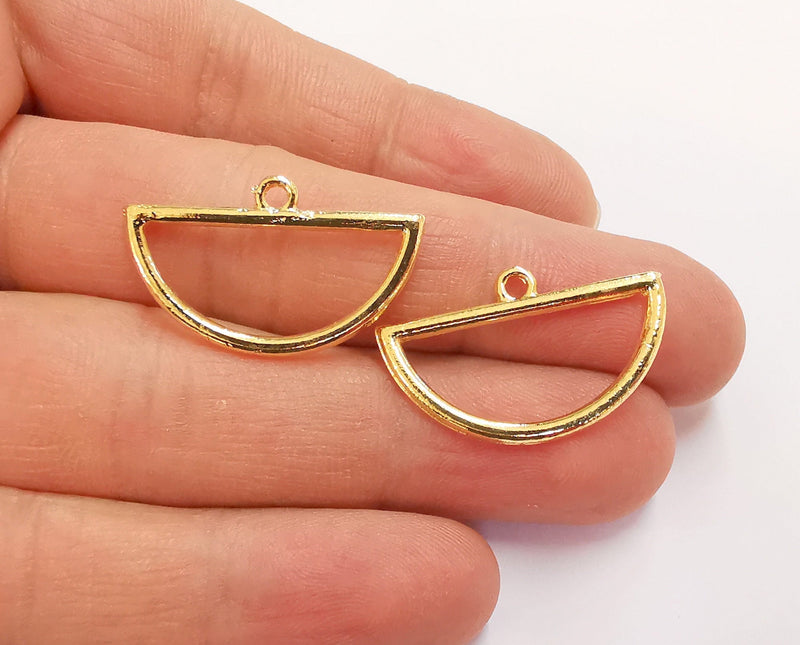 4 Half Moon Charms Shiny Gold Plated Charms (17x29mm)  G20328