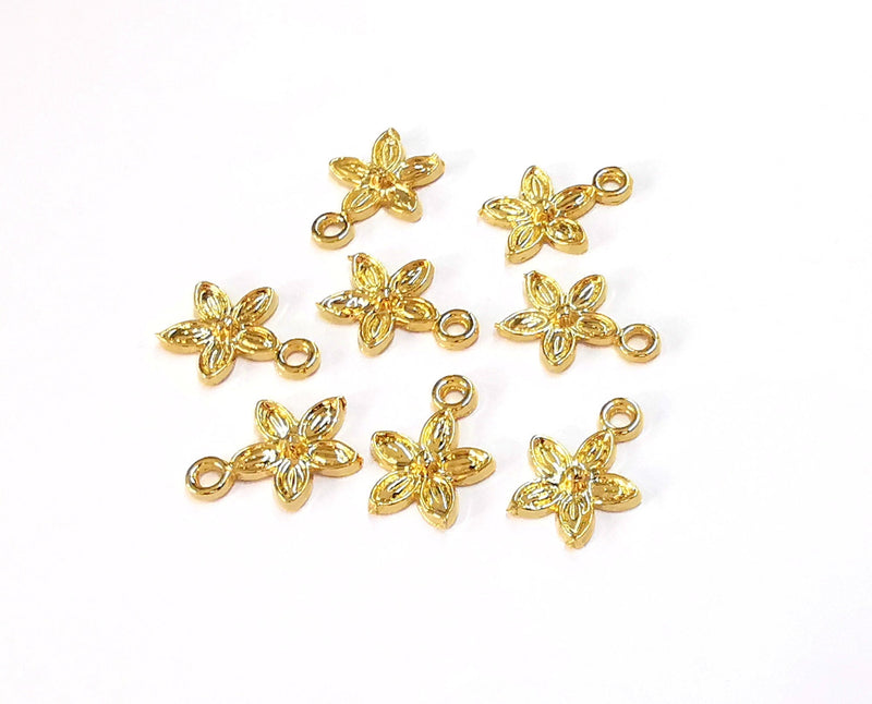10 Flower Charms Shiny Gold Plated Charms (14x11mm)  G20329