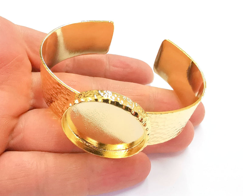 Bracelet Blank Resin Bangle Dry Flower inlay Blank Cuff Bezel Glass Cabochon Base Hammered Adjustable Gold Plated  (30mm) G20331