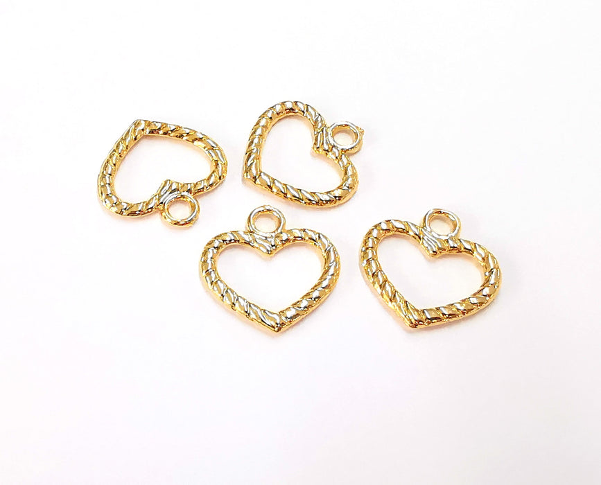 8 Twisted Heart Charms Shiny Gold Plated Charms  (17x17mm)  G20332