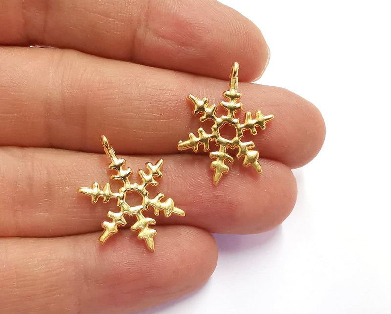 4 Snow Flake Charms Gold Plated Charms (24x17mm)  G20351